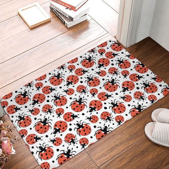 Front Door Mat Indoor Outdoor Outside Entrance - 16*24in Washable Red Ladybugs Thin Bathroom Rugs Fit Under Door, Bath Rugs for Bathroom, Kitchen Rugs Mats for Floor