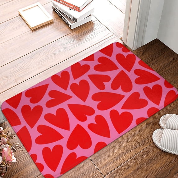 Front Door Mat Indoor Outdoor Outside Entrance - 16*24in Washable Red Love Heart Thin Bathroom Rugs Fit Under Door, Bath Rugs for Bathroom, Kitchen Rugs Mats for Floor