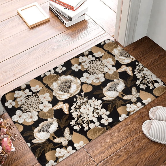 Front Door Mat Indoor Outdoor Outside Entrance - 16*24in Washable Retro Hydrangeas Thin Bathroom Rugs Fit Under Door, Bath Rugs for Bathroom, Kitchen Rugs Mats for Floor