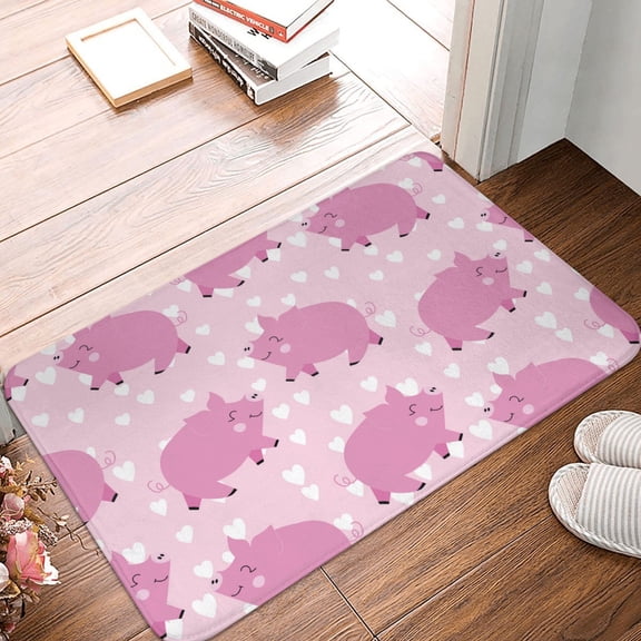 Front Door Mat Indoor Outdoor Outside Entrance - 16*24in Washable Rose Pink Cute Pig Love Thin Bathroom Rugs Fit Under Door, Bath Rugs for Bathroom, Kitchen Rugs Mats for Floor