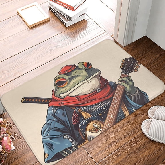 Front Door Mat Indoor Outdoor Outside Entrance - 16*24in Washable Samurai Frog Guitar Thin Bathroom Rugs Fit Under Door, Bath Rugs for Bathroom, Kitchen Rugs Mats for Floor