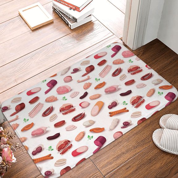 Front Door Mat Indoor Outdoor Outside Entrance - 16*24in Washable Sausage Ham Print Thin Bathroom Rugs Fit Under Door, Bath Rugs for Bathroom, Kitchen Rugs Mats for Floor