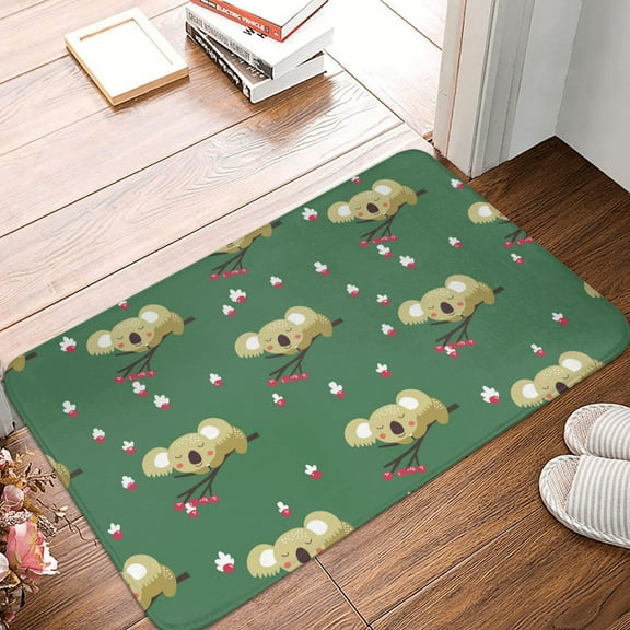 Front Door Mat Indoor Outdoor Outside Entrance - 16*24in Washable Sleeping Koala Green Thin Bathroom Rugs Fit Under Door, Bath Rugs for Bathroom, Kitchen Rugs Mats for Floor