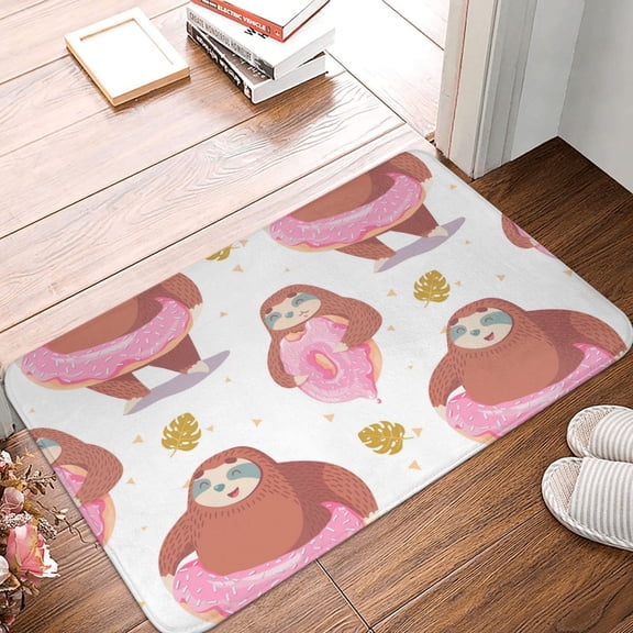 Front Door Mat Indoor Outdoor Outside Entrance - 16*24in Washable Sloth With Donuts1 Thin Bathroom Rugs Fit Under Door, Bath Rugs for Bathroom, Kitchen Rugs Mats for Floor