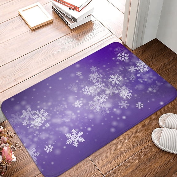 Front Door Mat Indoor Outdoor Outside Entrance - 16*24in Washable Snowfall Sky White Purple Thin Bathroom Rugs Fit Under Door, Bath Rugs for Bathroom, Kitchen Rugs Mats for Floor