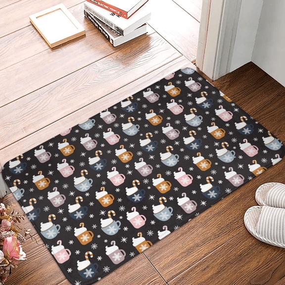 Front Door Mat Indoor Outdoor Outside Entrance - 16*24in Washable Snowflake Cream Hot Cocoa Thin Bathroom Rugs Fit Under Door, Bath Rugs for Bathroom, Kitchen Rugs Mats for Floor