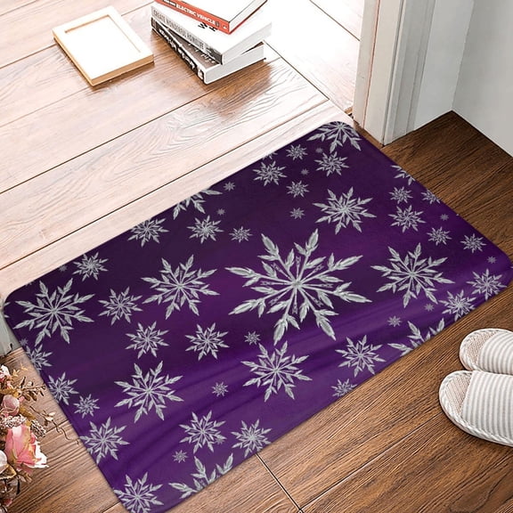 Front Door Mat Indoor Outdoor Outside Entrance - 16*24in Washable Snowflake Gradient Purple Thin Bathroom Rugs Fit Under Door, Bath Rugs for Bathroom, Kitchen Rugs Mats for Floor