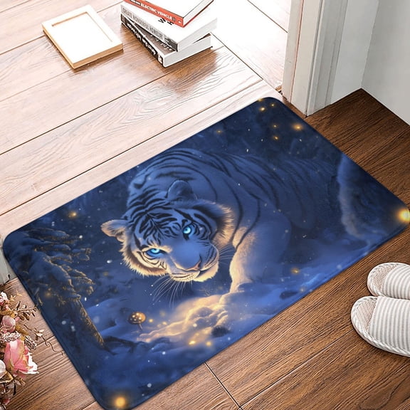 Front Door Mat Indoor Outdoor Outside Entrance - 16*24in Washable Snowy White Tiger Prowling Thin Bathroom Rugs Fit Under Door, Bath Rugs for Bathroom, Kitchen Rugs Mats for Floor