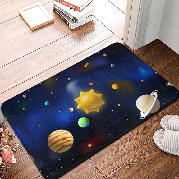 Front Door Mat Indoor Outdoor Outside Entrance - 16*24in Washable Solar System Thin Bathroom Rugs Fit Under Door, Bath Rugs for Bathroom, Kitchen Rugs Mats for Floor