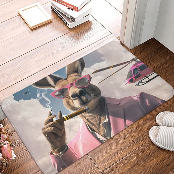 Front Door Mat Indoor Outdoor Outside Entrance - 16*24in Washable Stylish Kangaroo In Suit Thin Bathroom Rugs Fit Under Door, Bath Rugs for Bathroom, Kitchen Rugs Mats for Floor