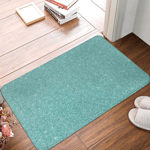Front Door Mat Indoor Outdoor Outside Entrance - 16*24in Washable Teal Green Glitter Thin Bathroom Rugs Fit Under Door, Bath Rugs for Bathroom, Kitchen Rugs Mats for Floor