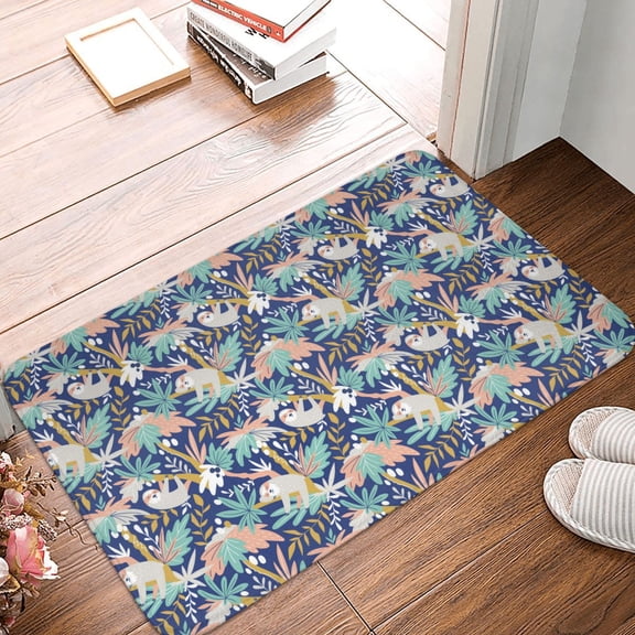 Front Door Mat Indoor Outdoor Outside Entrance - 16*24in Washable Tropical Sloth Thin Bathroom Rugs Fit Under Door, Bath Rugs for Bathroom, Kitchen Rugs Mats for Floor