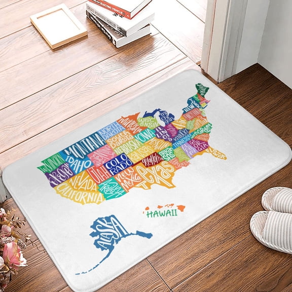 Front Door Mat Indoor Outdoor Outside Entrance - 16*24in Washable Usa Map Thin Bathroom Rugs Fit Under Door, Bath Rugs for Bathroom, Kitchen Rugs Mats for Floor