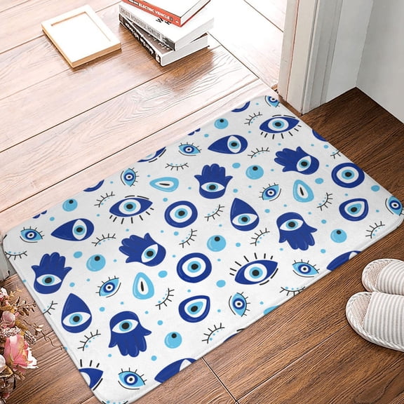 Front Door Mat Indoor Outdoor Outside Entrance - 16*24in Washable Vintage Blue Evil Eye Thin Bathroom Rugs Fit Under Door, Bath Rugs for Bathroom, Kitchen Rugs Mats for Floor