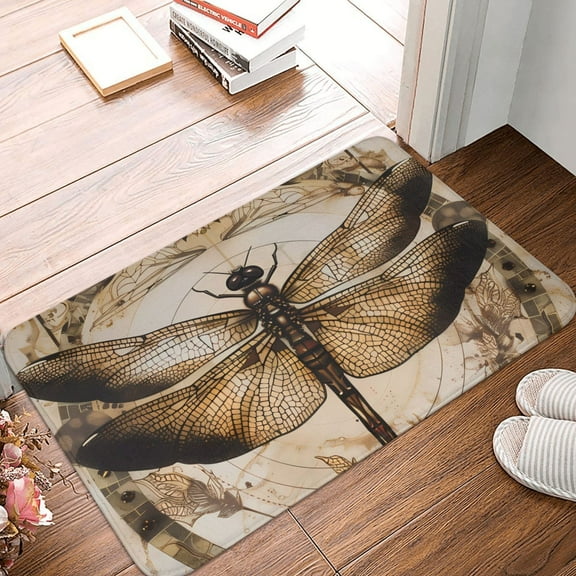 Front Door Mat Indoor Outdoor Outside Entrance - 16*24in Washable Vintage Dragonfly Artwork Thin Bathroom Rugs Fit Under Door, Bath Rugs for Bathroom, Kitchen Rugs Mats for Floor