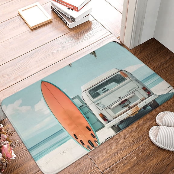 Front Door Mat Indoor Outdoor Outside Entrance - 16*24in Washable Vintage Surf Van Beach Thin Bathroom Rugs Fit Under Door, Bath Rugs for Bathroom, Kitchen Rugs Mats for Floor