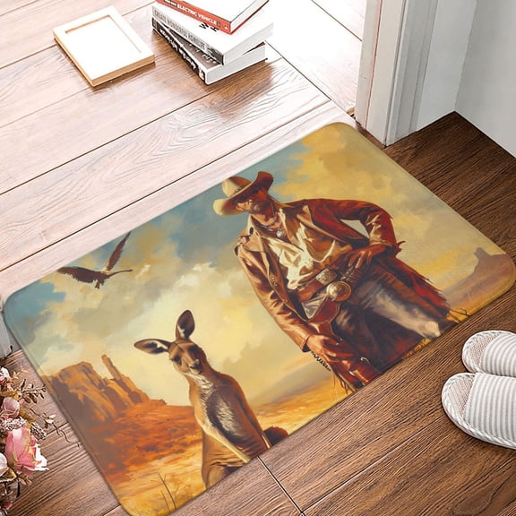 Front Door Mat Indoor Outdoor Outside Entrance - 16*24in Washable Western Cowboy Kangaroo Thin Bathroom Rugs Fit Under Door, Bath Rugs for Bathroom, Kitchen Rugs Mats for Floor