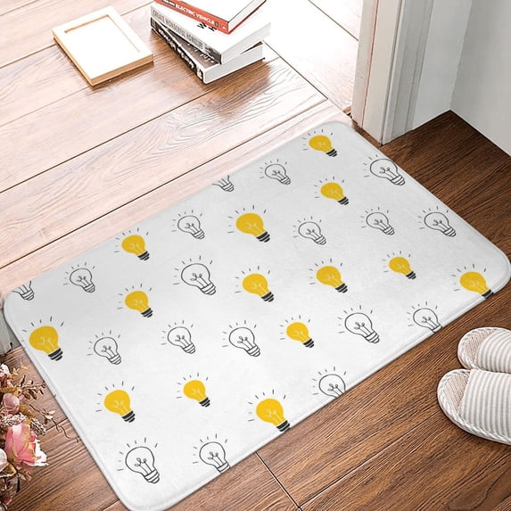 Front Door Mat Indoor Outdoor Outside Entrance - 16*24in Washable White Light Bulb Print Thin Bathroom Rugs Fit Under Door, Bath Rugs for Bathroom, Kitchen Rugs Mats for Floor