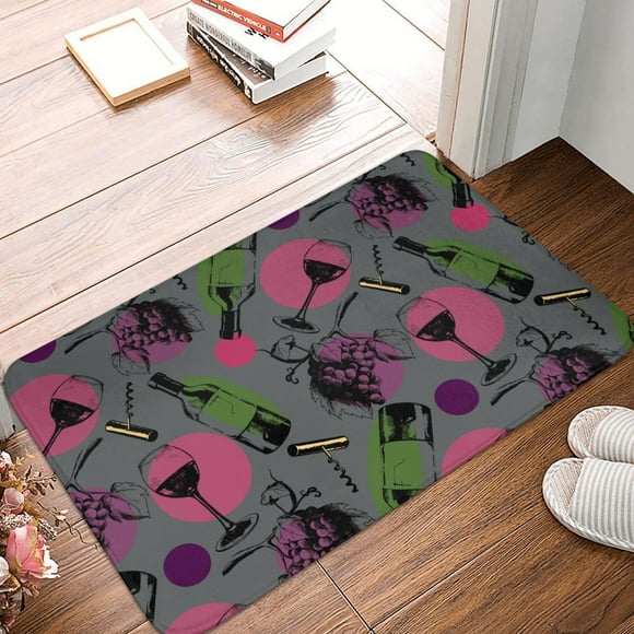 Front Door Mat Indoor Outdoor Outside Entrance - 16*24in Washable Wine Bottle Glass Thin Bathroom Rugs Fit Under Door, Bath Rugs for Bathroom, Kitchen Rugs Mats for Floor