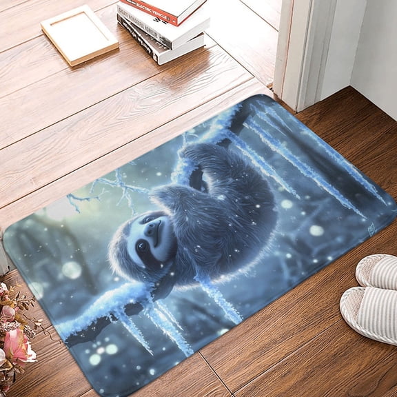 Front Door Mat Indoor Outdoor Outside Entrance - 16*24in Washable Winter Cute Sloth Thin Bathroom Rugs Fit Under Door, Bath Rugs for Bathroom, Kitchen Rugs Mats for Floor