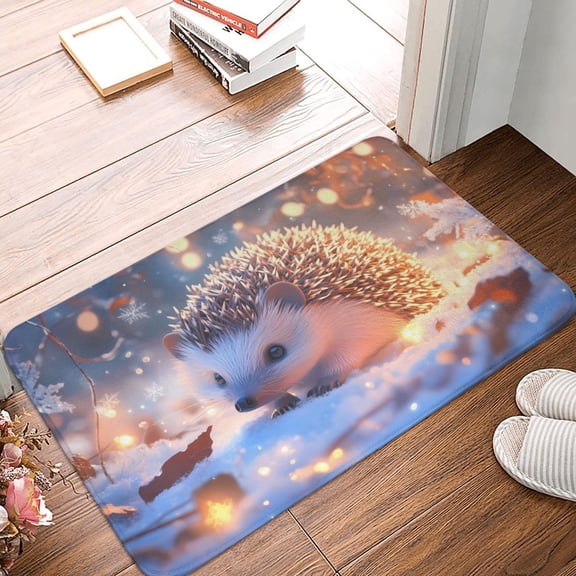 Front Door Mat Indoor Outdoor Outside Entrance - 16*24in Washable Winter Hedgehog Snowflakes A Thin Bathroom Rugs Fit Under Door, Bath Rugs for Bathroom, Kitchen Rugs Mats for Floor