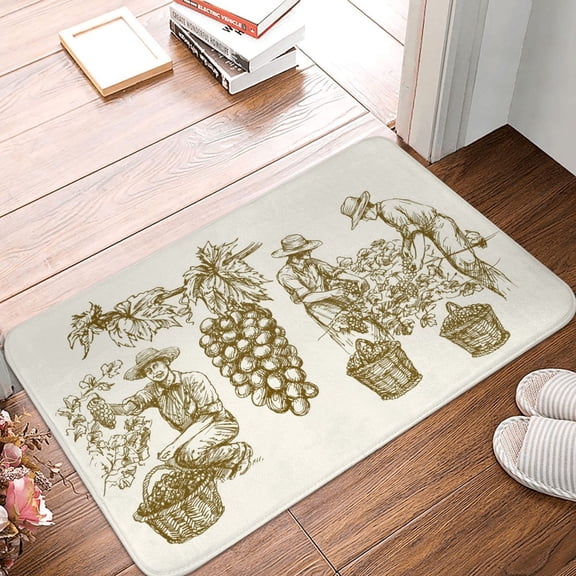 Front Door Mat Indoor Outdoor Outside Entrance - 16*24in Washable Workers Cutting Grapes From Vineyard Thin Bathroom Rugs Fit Under Door, Bath Rugs for Bathroom, Kitchen Rugs Mats for Floor