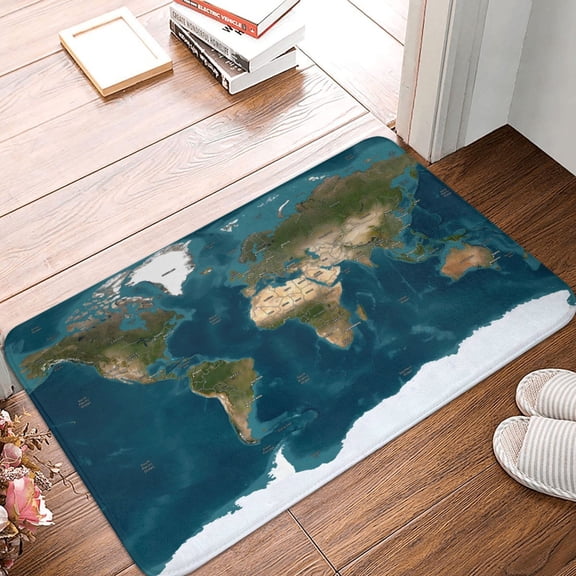 Front Door Mat Indoor Outdoor Outside Entrance - 16*24in Washable World Map Thin Bathroom Rugs Fit Under Door, Bath Rugs for Bathroom, Kitchen Rugs Mats for Floor