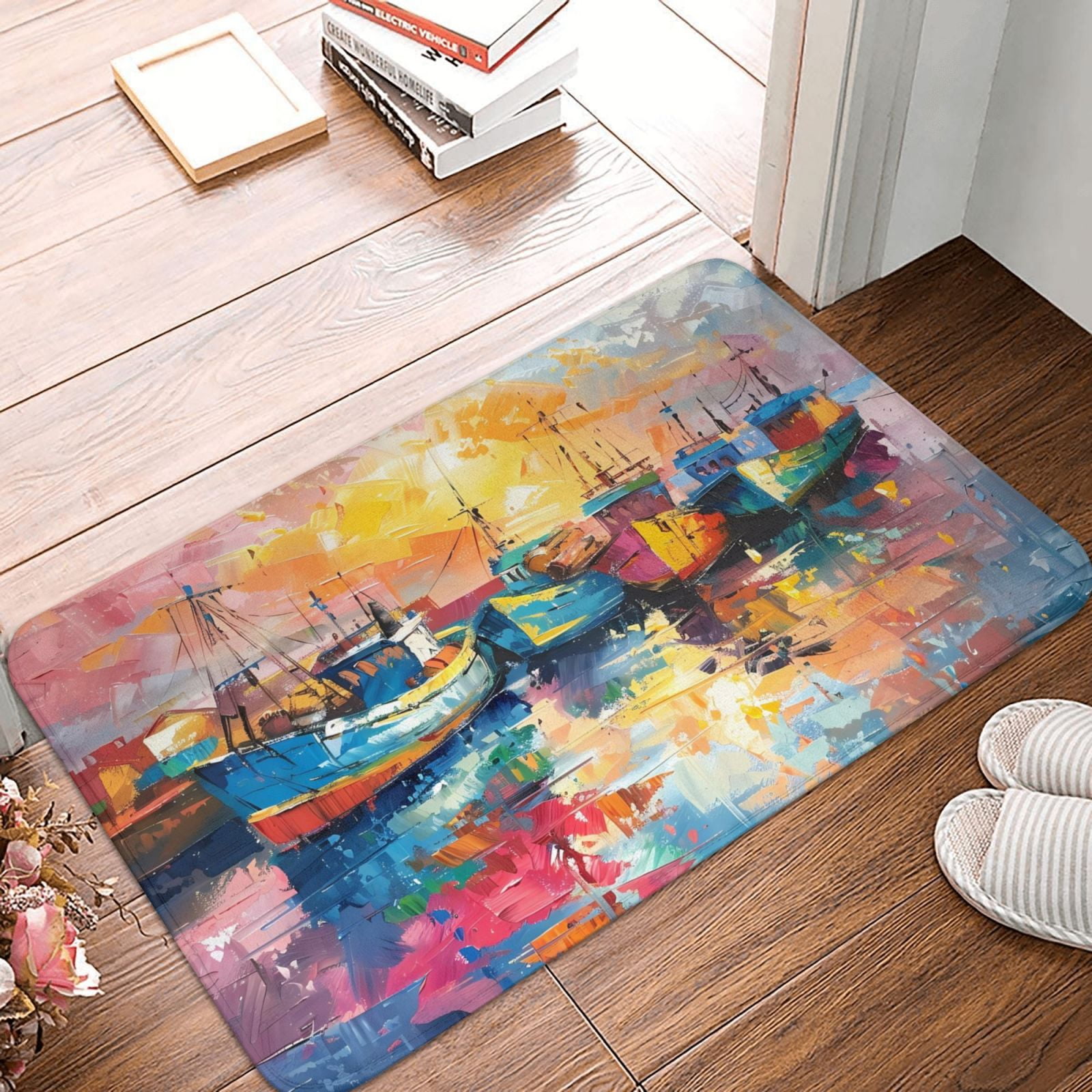 Front Door Mat Indoor Outdoor Outside Entrance - Colorful Fishing Boats ...