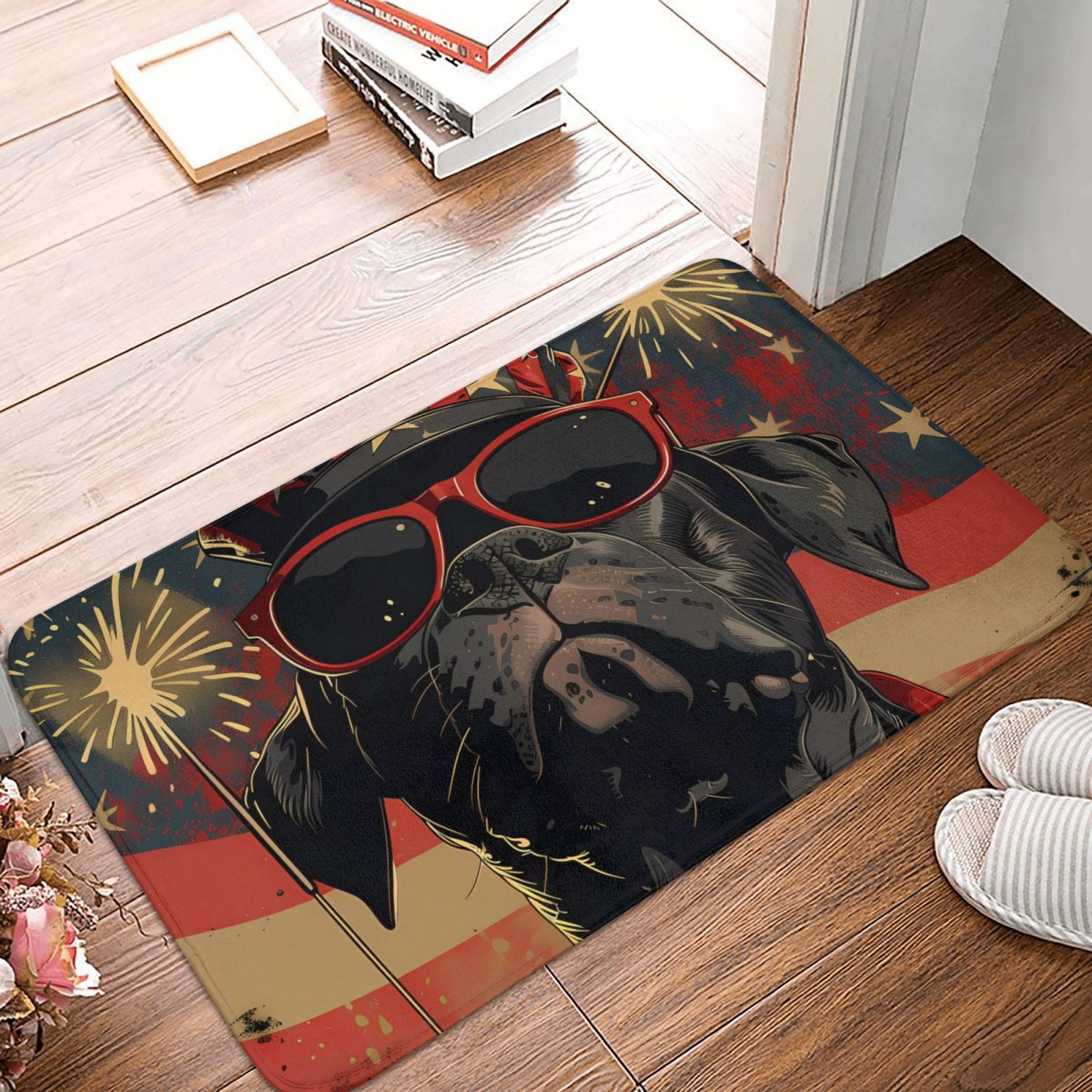 Front Door Mat Indoor Outdoor Outside Entrance - Patriotic Dog With ...