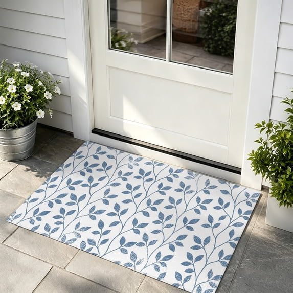 Front Door Mat Indoor Outdoor Slate Blue Vines Non-Slip Doormat Low ...