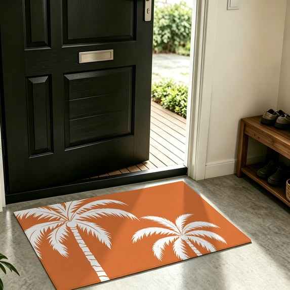 Front Door Mat Indoor Outdoor Summer Tropical White Palm Tree Non-Slip ...