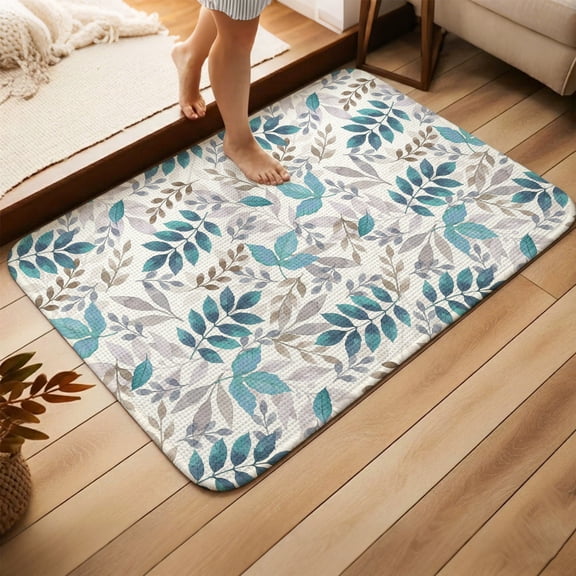Front Door Mat Indoor Outdoor, Teal Leaves Fall Heavy Duty Absorbent Doormat, Thanksgiving Botanical Autumn Leaf Non-Slip Welcome Entrance Rug for Home Entryway, High Traffic Floor Mat 15.7''x23.6''