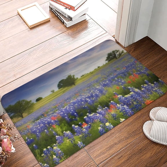 Front Door Mat Indoor Outdoor Welcome Doormat Non Slip Rug With Texas Bluebonnets Scenery 16 x 24 Inch for Entryway Porch Bathroom