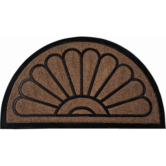 Front Door Mat - Low Pile Front Half Circle Door Mat Outside Entrance - Muddy Dirt Trapping Welcome Matt Outdoor - Rubber Backing Anti Slip Indoor Doormat Entrance, 29" x 17", Bright Brown