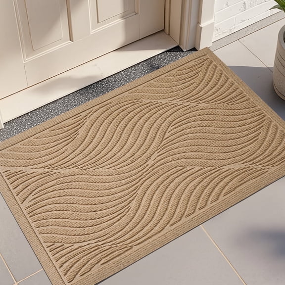 Front Doormat Non Slip Outdoor Mat 17"x29", Dirt Trapper TPE Welcome Mats Outdoor Indoor Rug, Durable Easy Clean Low Profile Doormat for Garage ,Entryway, Patio, High Traffic Areas, Beige