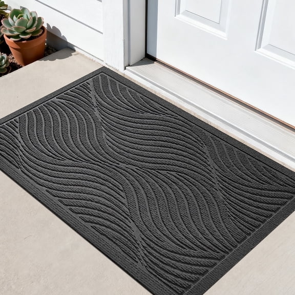 Front Doormat Non Slip Outdoor Mat 24"x36", Dirt Trapper TPE Welcome Mats Outdoor Indoor Rug, Durable Easy Clean Low Profile Doormat for Garage Entryway Patio High Traffic Areas,Grey