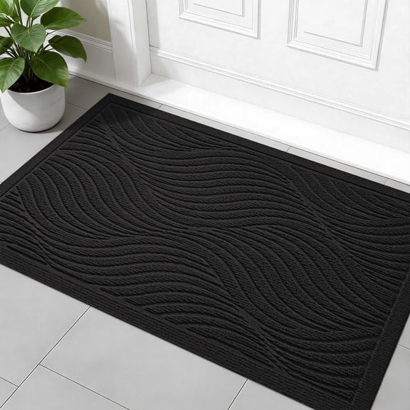 Front Doormat Non Slip Outdoor Mat 36"x24", Dirt Trapper TPE Welcome Mats Outdoor Indoor Rug, Durable Easy Clean Low Profile Doormat for Garage Entryway Patio High Traffic Areas,Black
