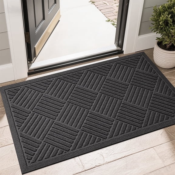 Front Doormat Non Slip Outdoor Mat 17"x29", Dirt Trapper TPE Welcome Mats Outdoor Indoor Rug, Durable Easy Clean Low Profile Doormat for Garage Entryway Patio High Traffic Areas,Grey