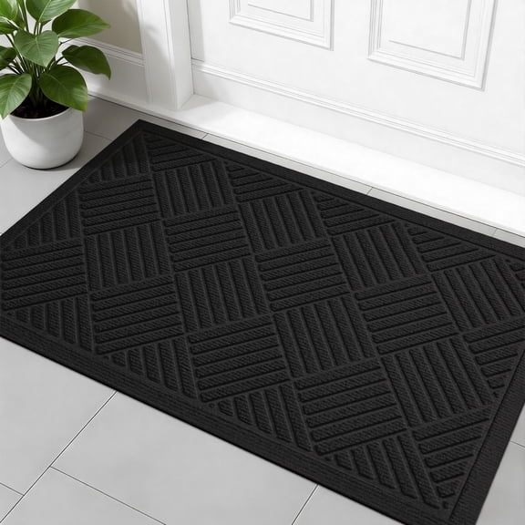 Front Doormat Non Slip Outdoor Mat 17"x29", Dirt Trapper TPE Welcome Mats Outdoor Indoor Rug, Durable Easy Clean Low Profile Doormat for Garage Entryway Patio High Traffic Areas,Black