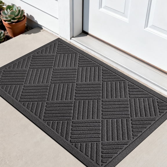 Front Doormat Non Slip Outdoor Mat 24"x36", Dirt Trapper TPE Welcome Mats Outdoor Indoor Rug, Durable Easy Clean Low Profile Doormat for Garage, Entryway, Patio ,High Traffic Areas, Grey