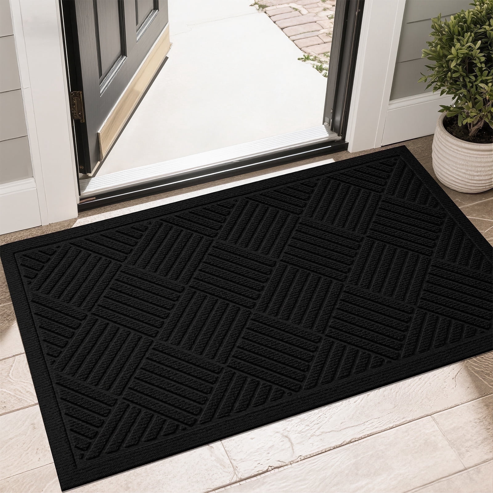 Front Doormat Non Slip Outdoor Mat 24"x36", Dirt Trapper TPE Welcome Mats Outdoor Indoor Rug, Durable Easy Clean Low Profile Doormat for Garage, Entryway, Patio, High Traffic Areas, Black