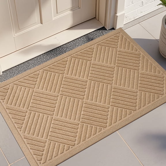 Front Doormat Non Slip Outdoor Mat 24"x36", Dirt Trapper TPE Welcome Mats Outdoor Indoor Rug, Durable Easy Clean Low Profile Doormat for Garage ,Entryway, Patio ,High Traffic Areas, Beige