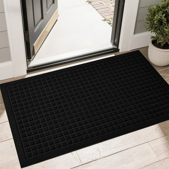 Front Doormat Non Slip Outdoor Mat 24"x36", Dirt Trapper TPE Welcome Mats Outdoor Indoor Rug, Durable Easy Clean Low Profile Doormat for Garage Entryway Patio High Traffic Areas,Black
