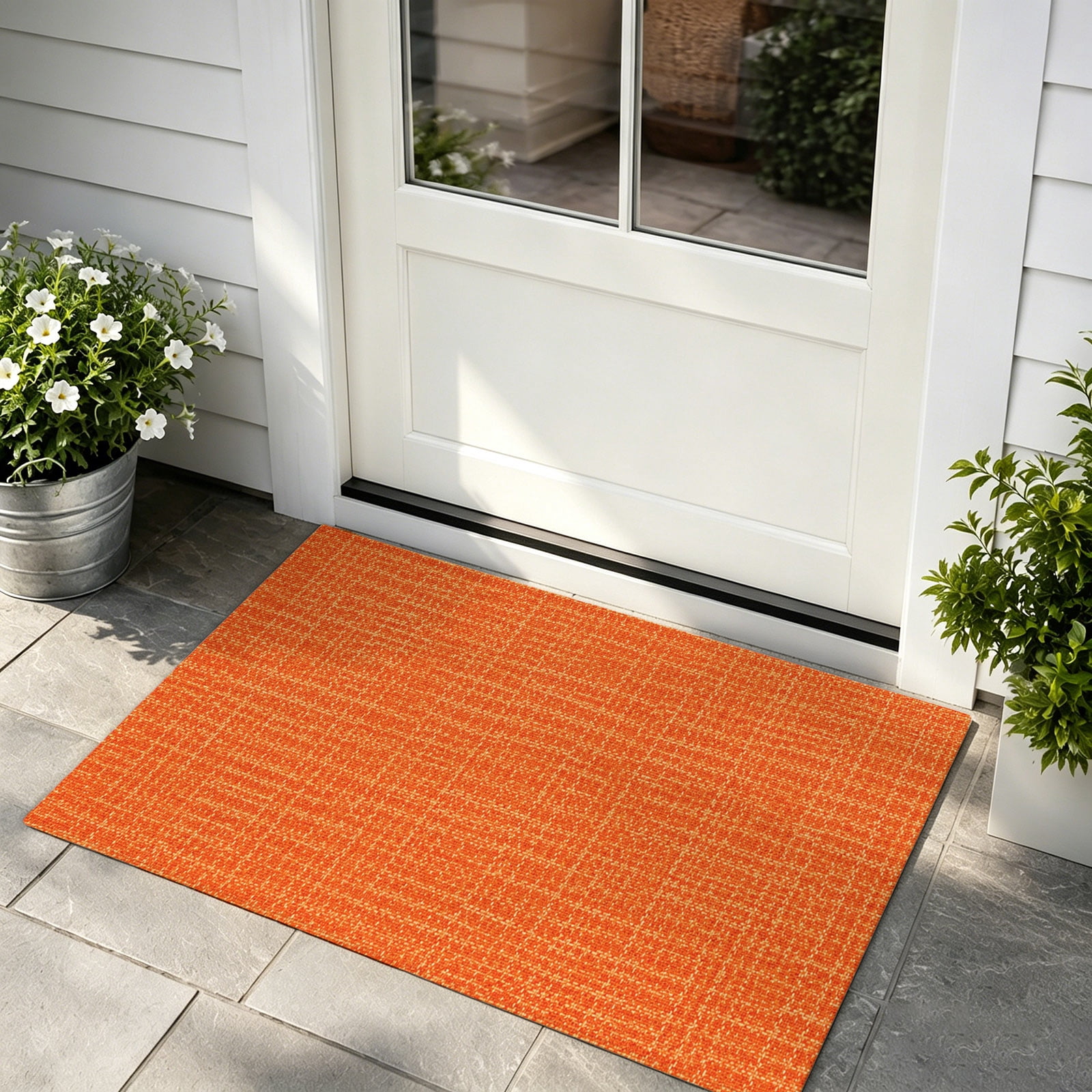 Front Door Mat, Orange Solid Color Door Mat Outside Entrance TPR ...