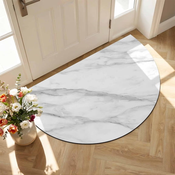 Front Door Mat Outside Entrance 18"x30", Marble Absorbent & Non-Slip Half Circle Doormat Indoor Entrance, Low-Profile Welcome Mat for Entryway Patio Modern Grey White Rock Monochrome Simple