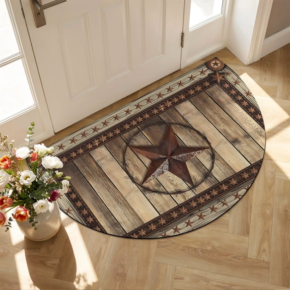 Front Door Mat Outside Entrance 18"x30", Western Farmhouse Absorbent & Non-Slip Half Circle Doormat Indoor Entrance, Low-Profile Welcome Mat for Entryway Primitive Rustic Country Retro Texas Star