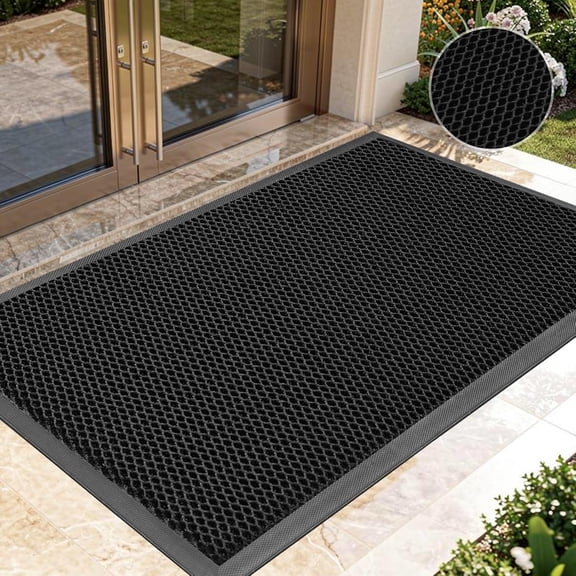 Front Door Mat Outside Entrance, 23"x35" Stretch Mesh Doormat,Heavy Duty Non-Slip Dirt Trapper Entryway Doormats, Indoor Outdoor Mats for & Commercial High Traffic Area,Black