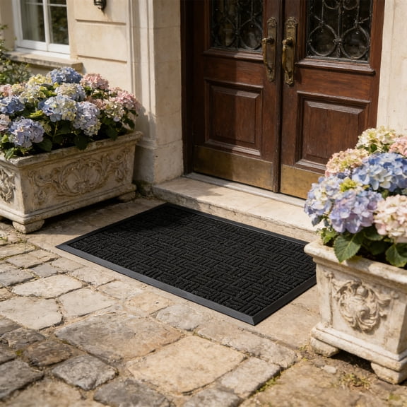 CCMAOLU Front Door Mat Outside Entrance,24x16 Inch Grey Diamond Design.Absorbent and Heavy Duty Natural Rubber Doormat.Stain and Fade Resistant,Non-Slip for Indoor or Outdoor.