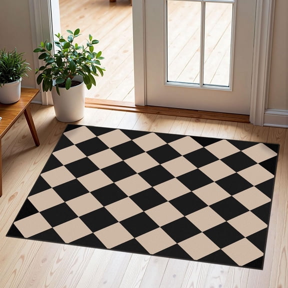Front Door Mat Outside Entrance - 2x3 Black Tan Non-slip Washable Doormat Indoor Outdoor Entry Rug Geometric Small Throw Rugs For Entryway Kitchen Porch Decor