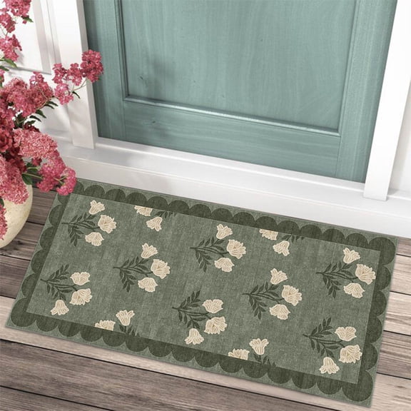 Front Door Mat Outside Entrance - Black Floral Non- Washable Doormat Indoor Outdoor Mat Boho Vintage Entry Rug Small Throw Rugs for Entryway Kitchen Front Porch Decor